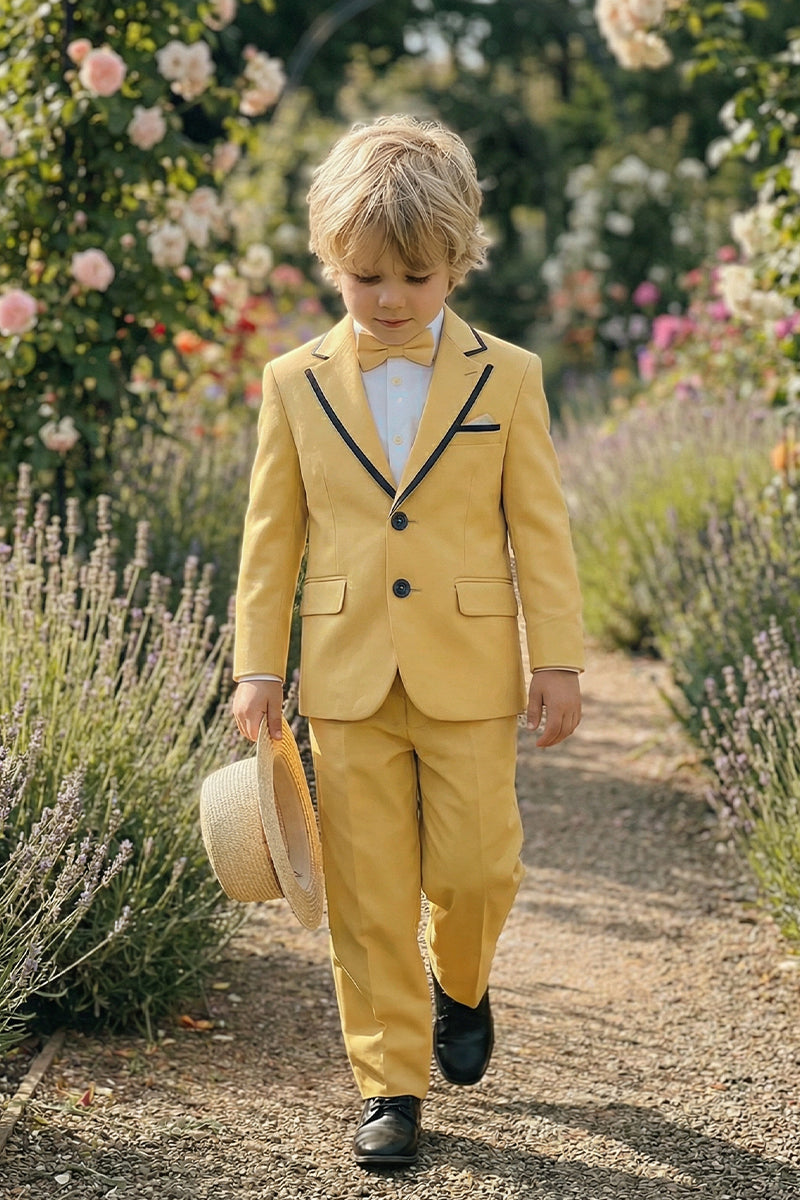 Boys Lemon Yellow With Black Trim Single-Breasted 2-Piece Suit