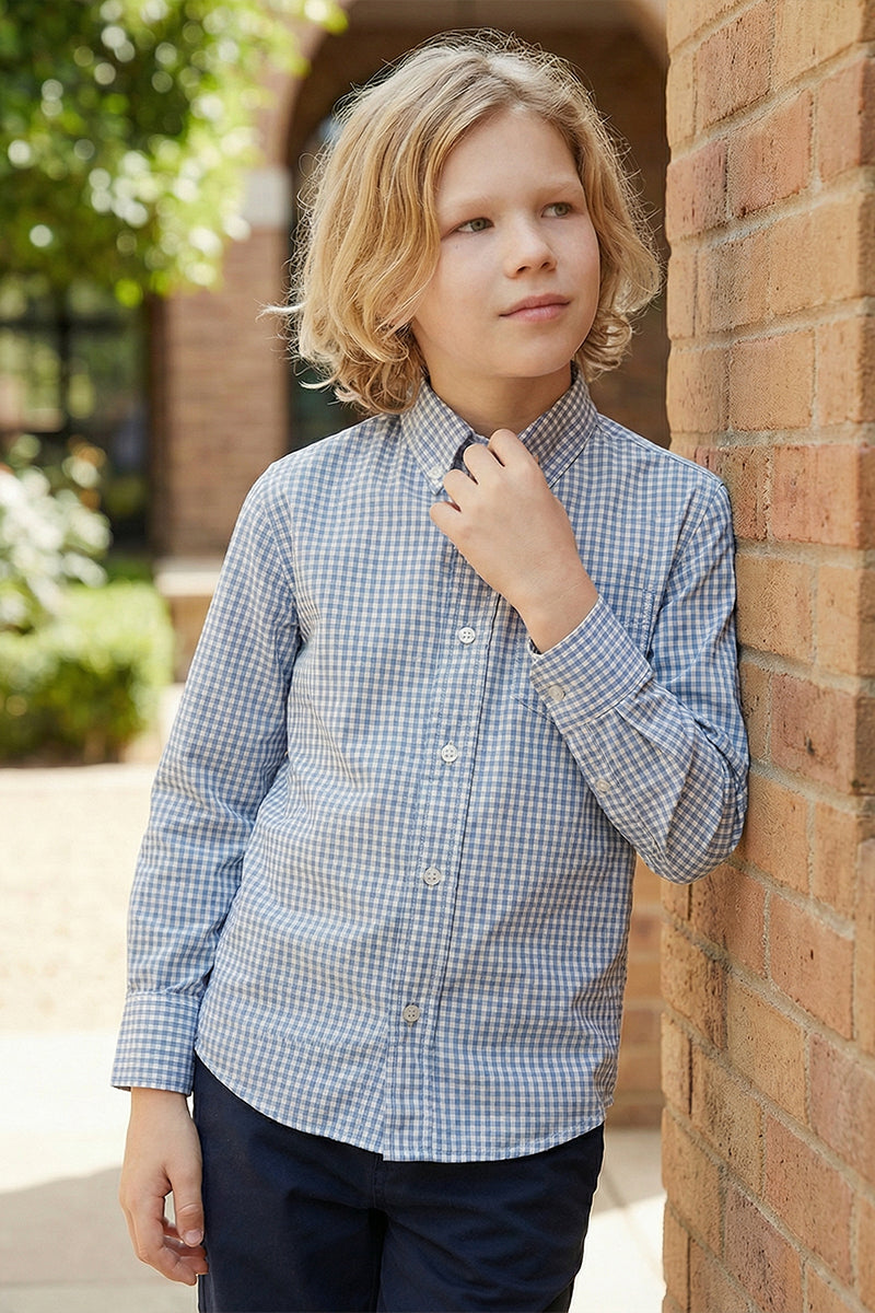 Boys Blue Gingham Long-sleeve Shirt