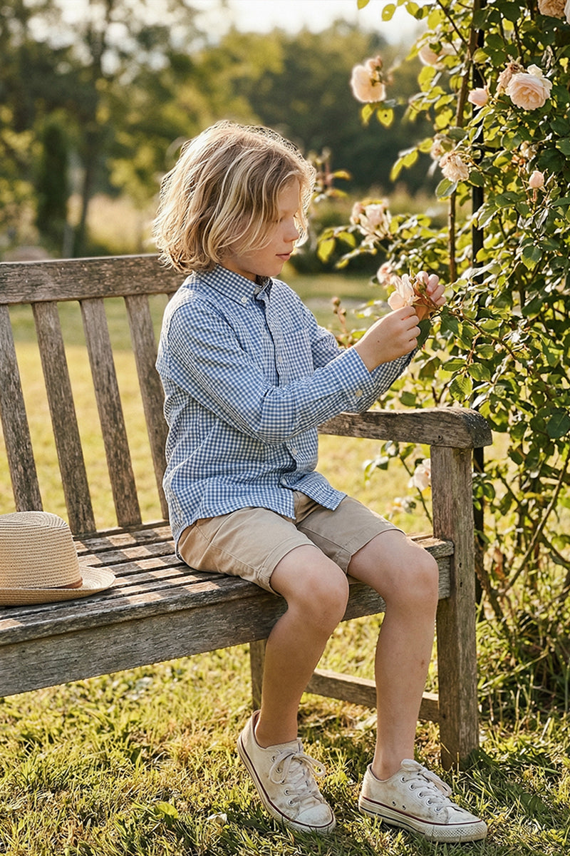 Boys Blue Gingham Long-sleeve Shirt