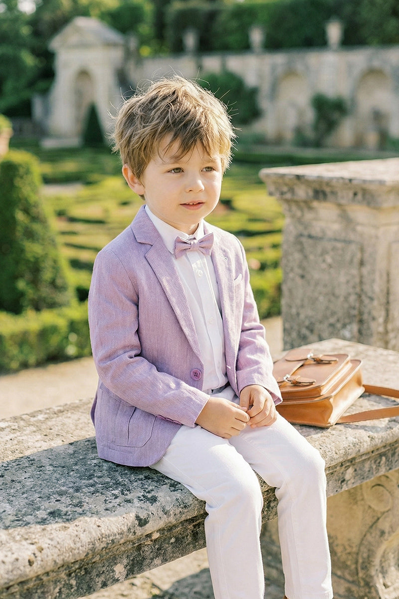 Boys Purple Linen Single-breasted Blazer