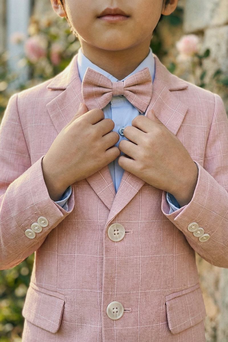 Boys Pink Plaid Linen Single-breasted Blazer