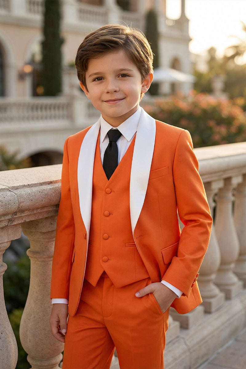 Boys Vibrant Orange 3-piece Tuxedo Suit