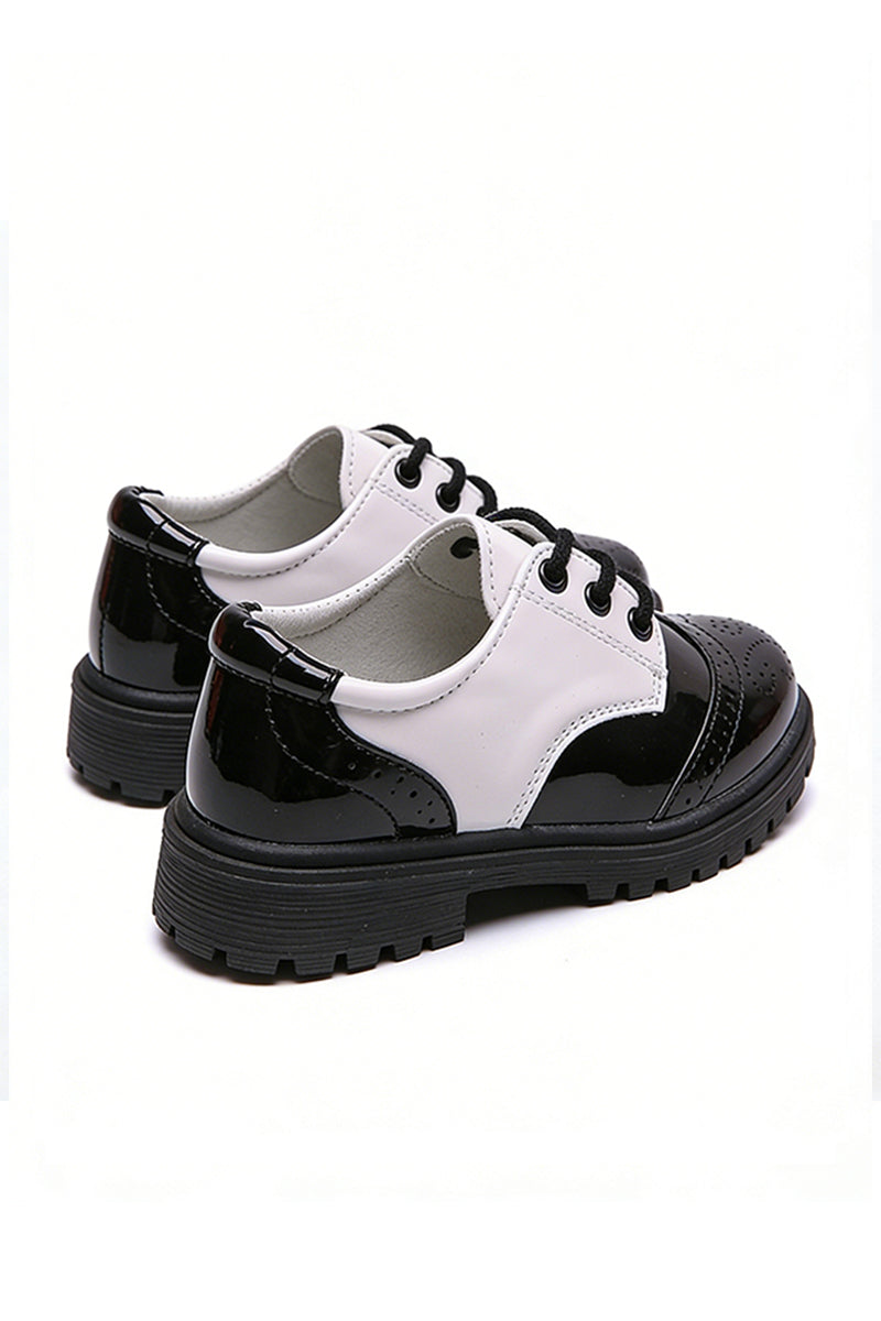 Boys Black And White Two-tone Brogue Dress Shoes