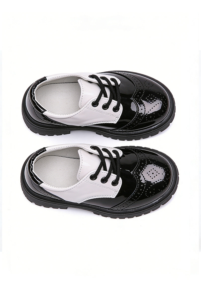 Boys Black And White Two-tone Brogue Dress Shoes