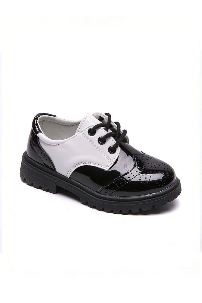 Boys Black And White Two-tone Brogue Dress Shoes