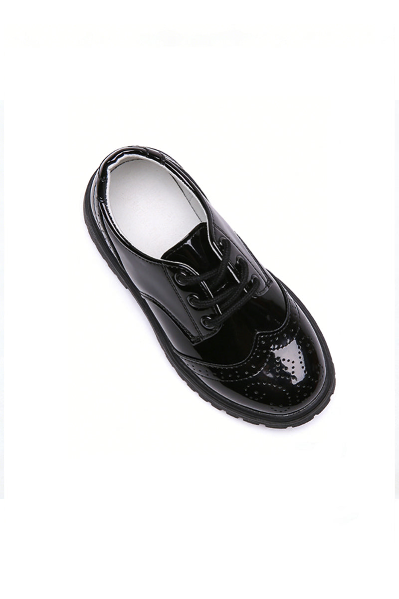 Boys Black Patent Leather Brogue Dress Shoes