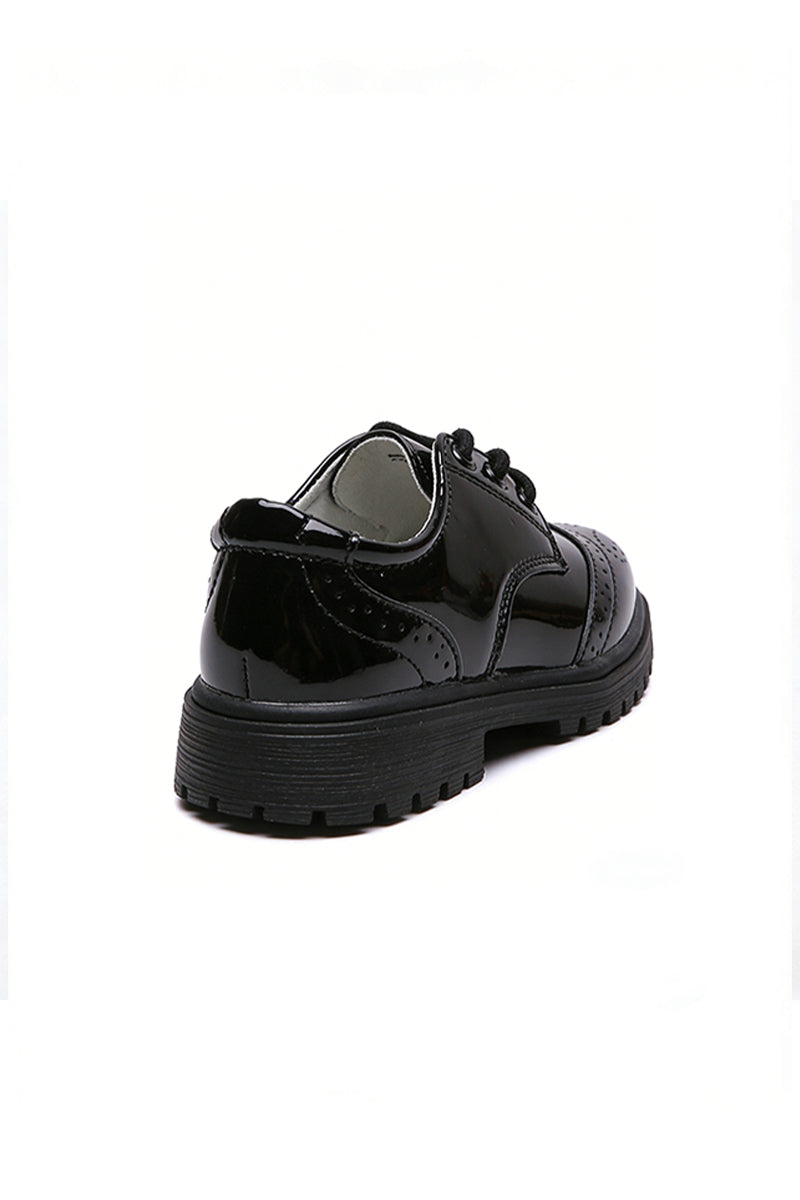 Boys Black Patent Leather Brogue Dress Shoes