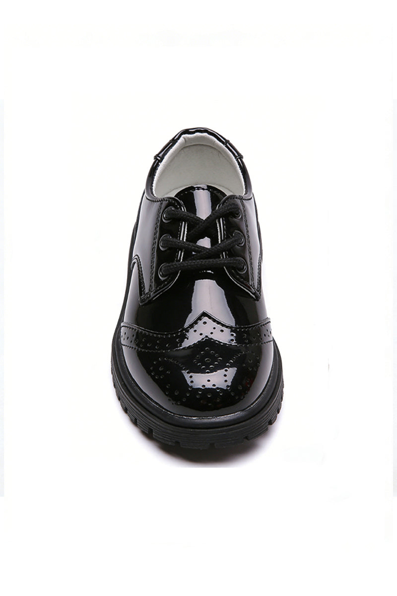 Boys Black Patent Leather Brogue Dress Shoes