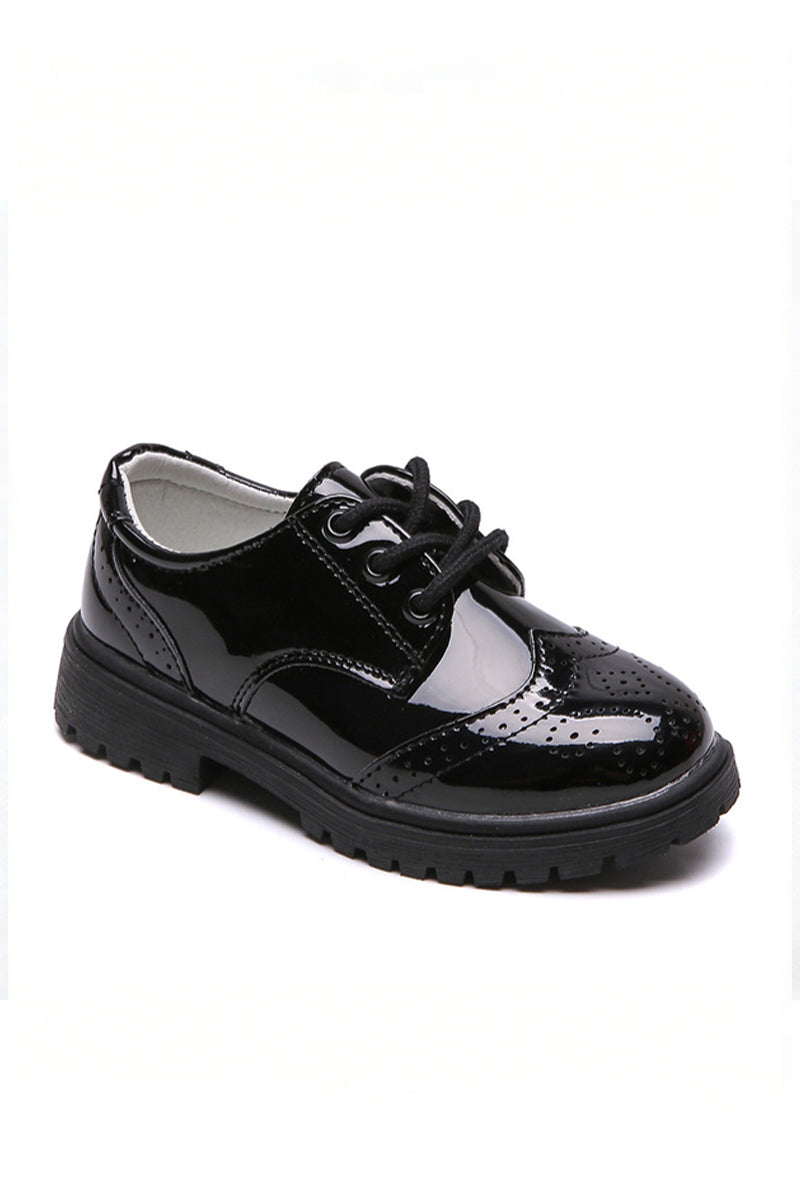 Boys Black Patent Leather Brogue Dress Shoes