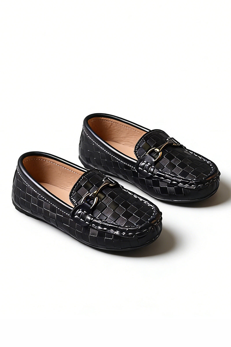 Boys Black Woven Checkered Buckle Loafers£¨ 2-15 years old£©