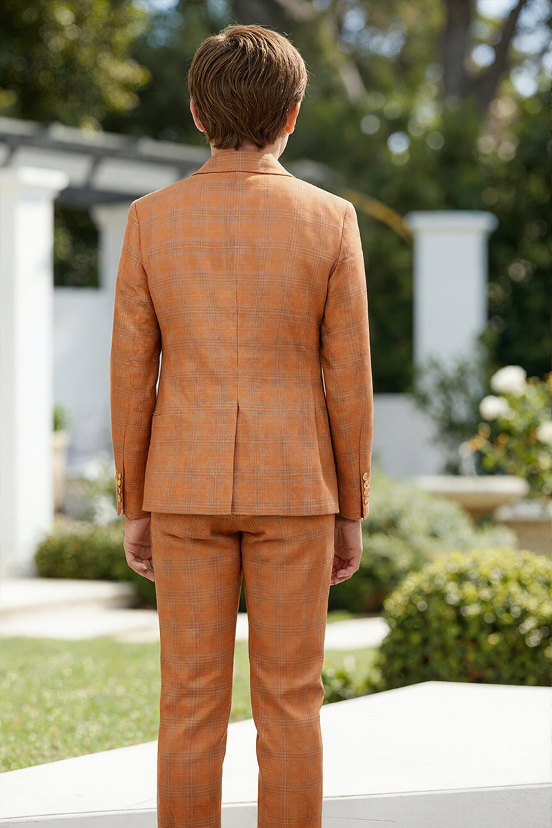 Boys Orange Plaid Single-breasted 2-piece Suits