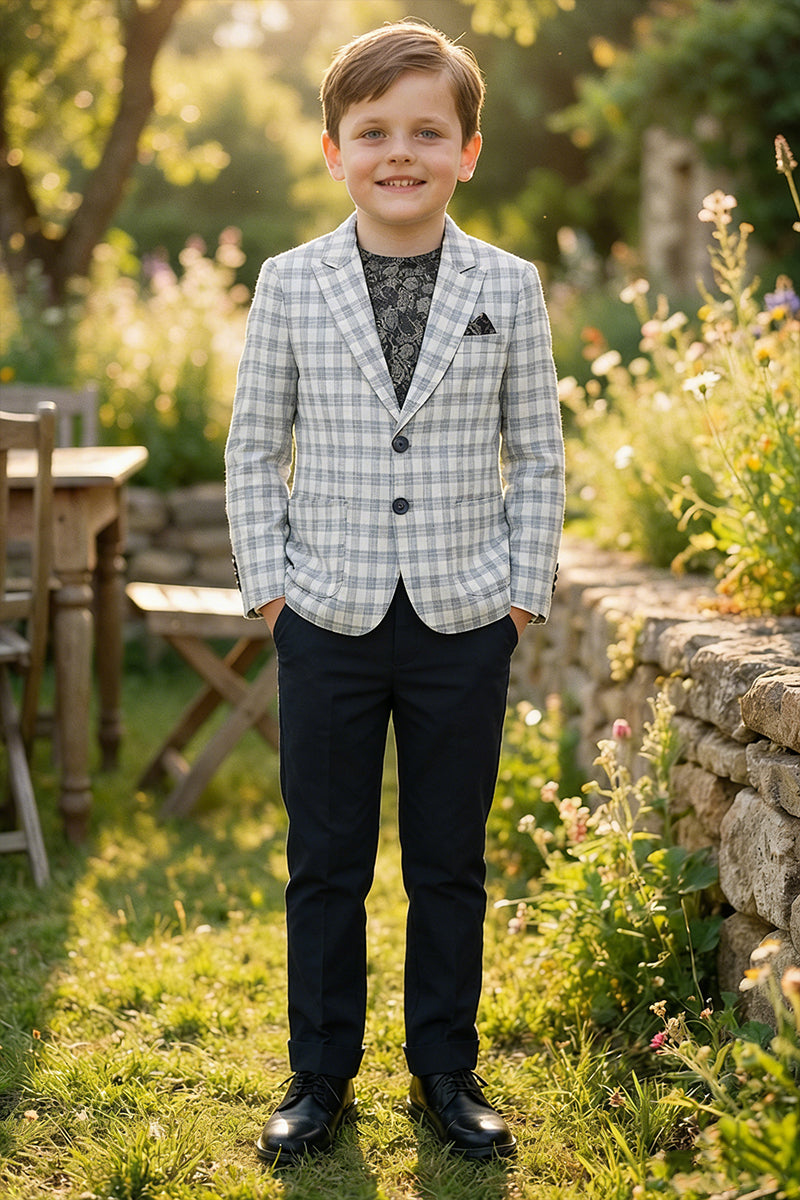 Boys Light Grey Plaid Single-breasted 2-piece Suits