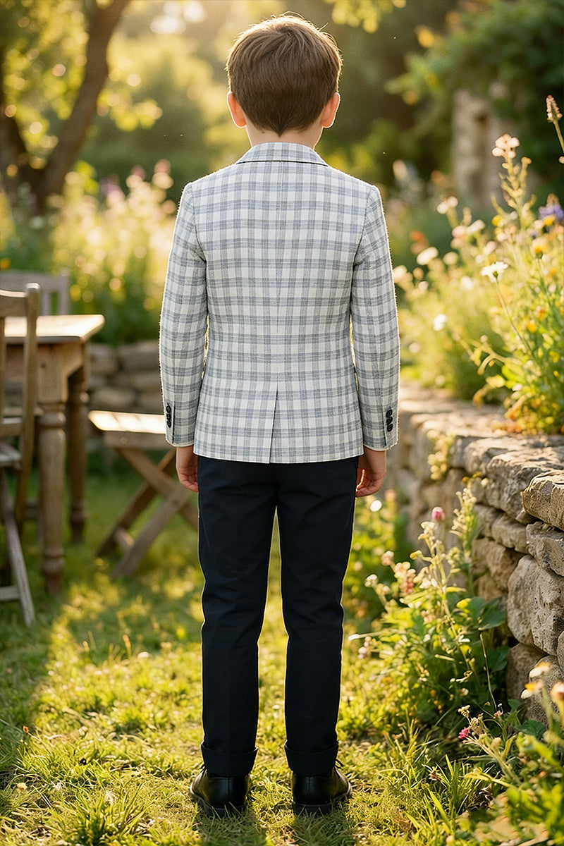 Boys Light Grey Plaid Single-breasted 2-piece Suits