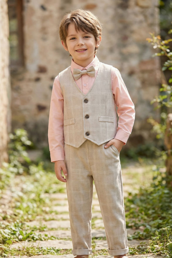 Boys' Casual Cute Vest, Shirt, And Pants Three-Piece Set