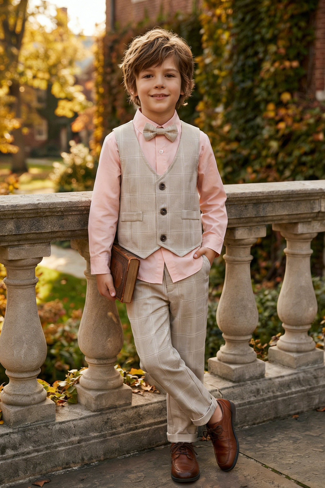 Boys' Casual Cute Vest, Shirt, And Pants Three-Piece Set