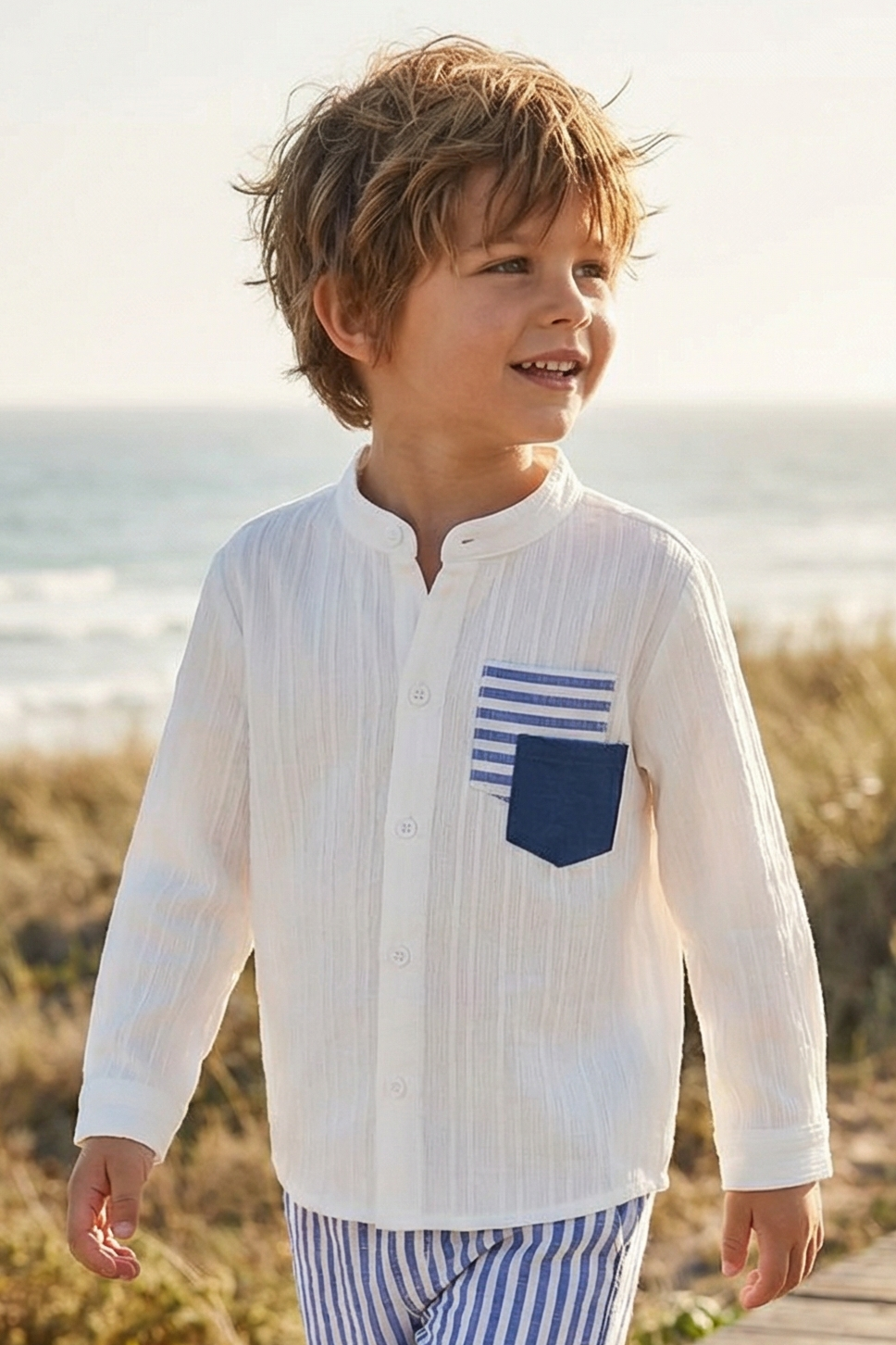 Boys' Simple And Fashionable Striped Cotton Long-Sleeved Shirt
