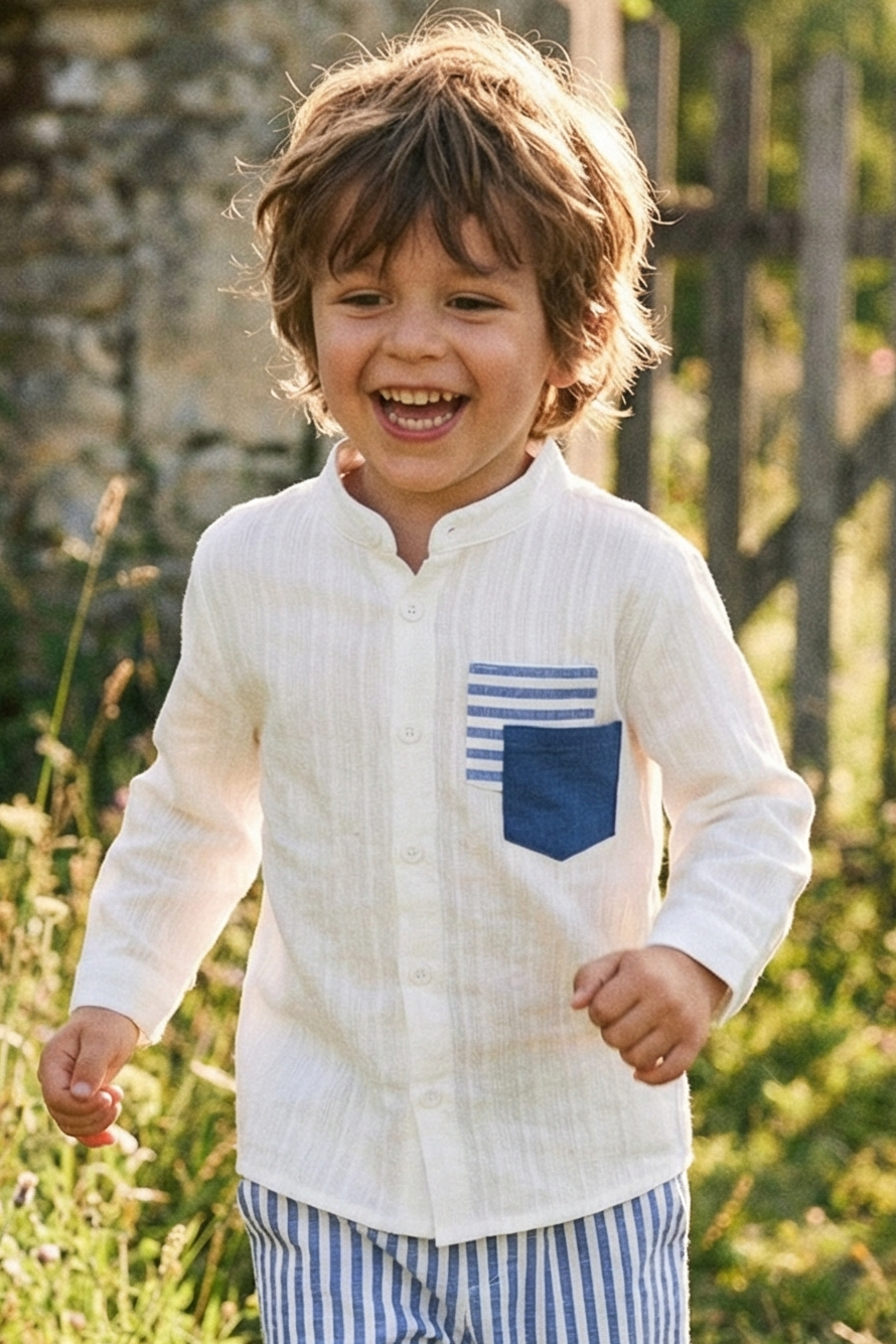 Boys' Simple And Fashionable Striped Cotton Long-Sleeved Shirt