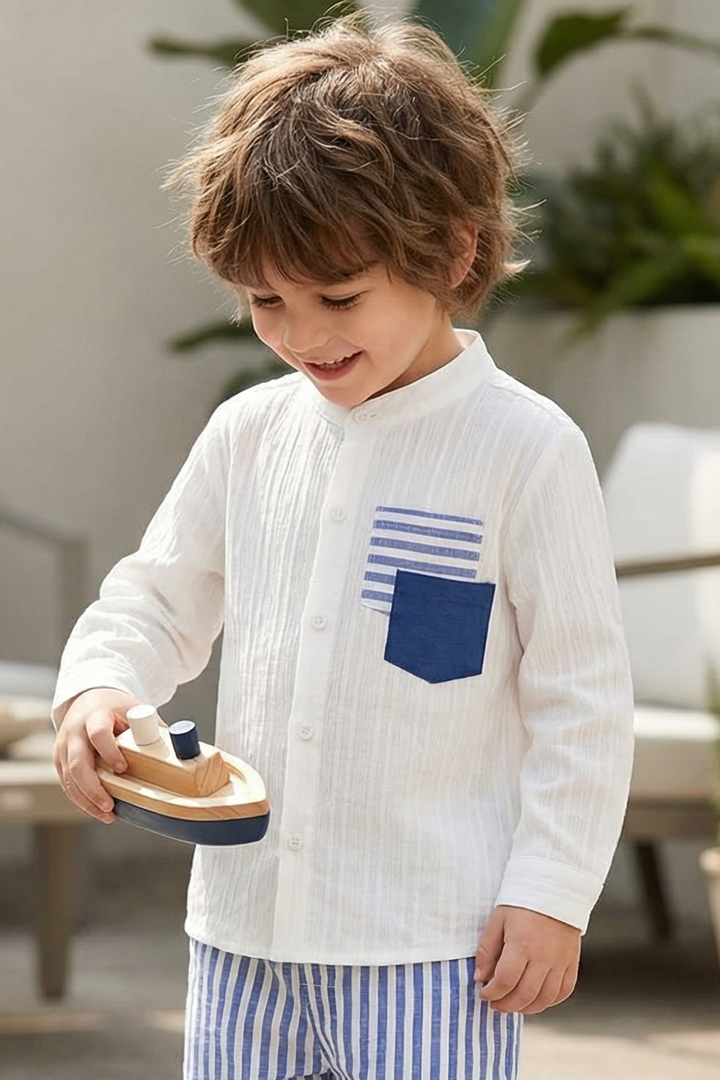 Boys' Simple And Fashionable Striped Cotton Long-Sleeved Shirt