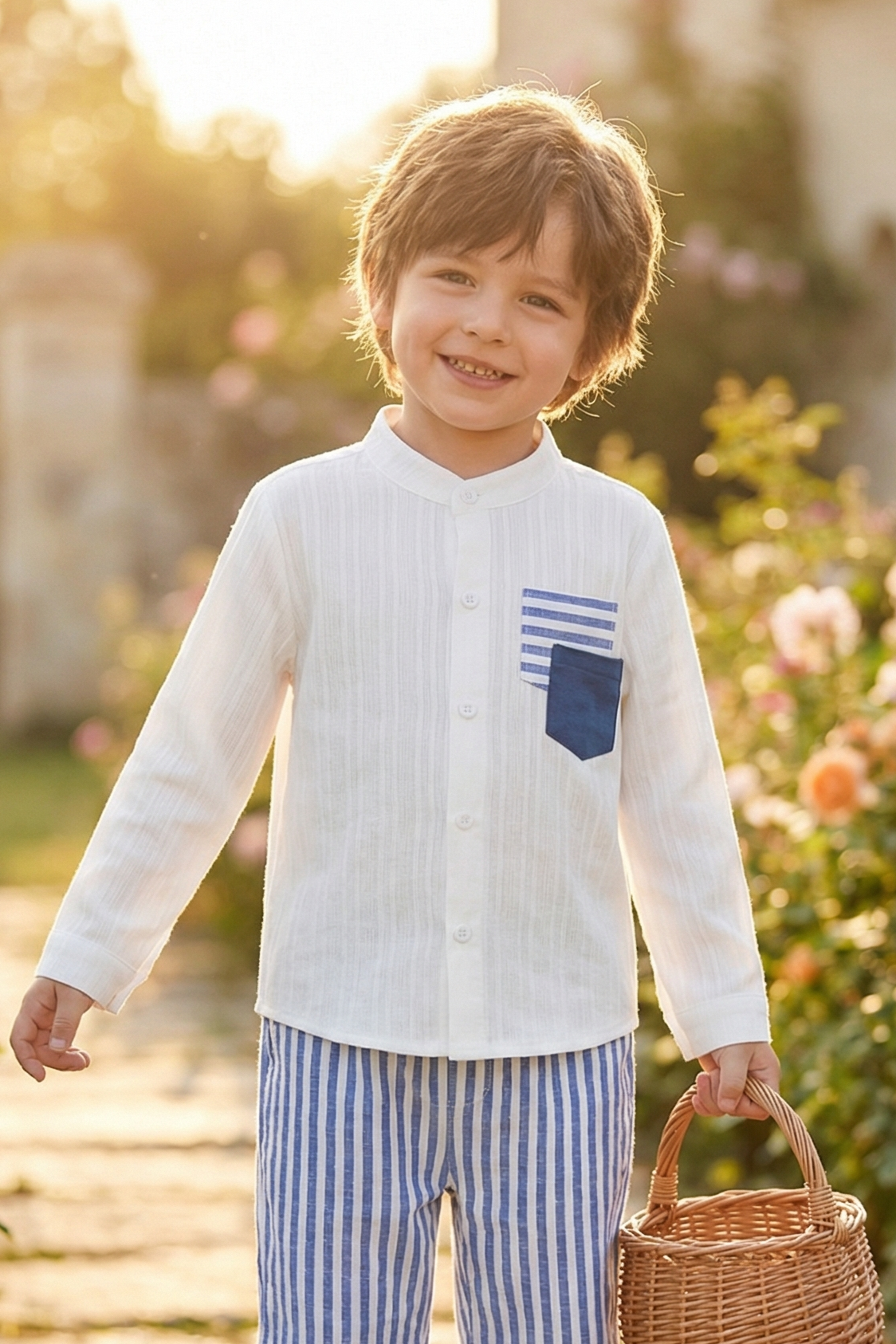 Boys' Simple And Fashionable Striped Cotton Long-Sleeved Shirt
