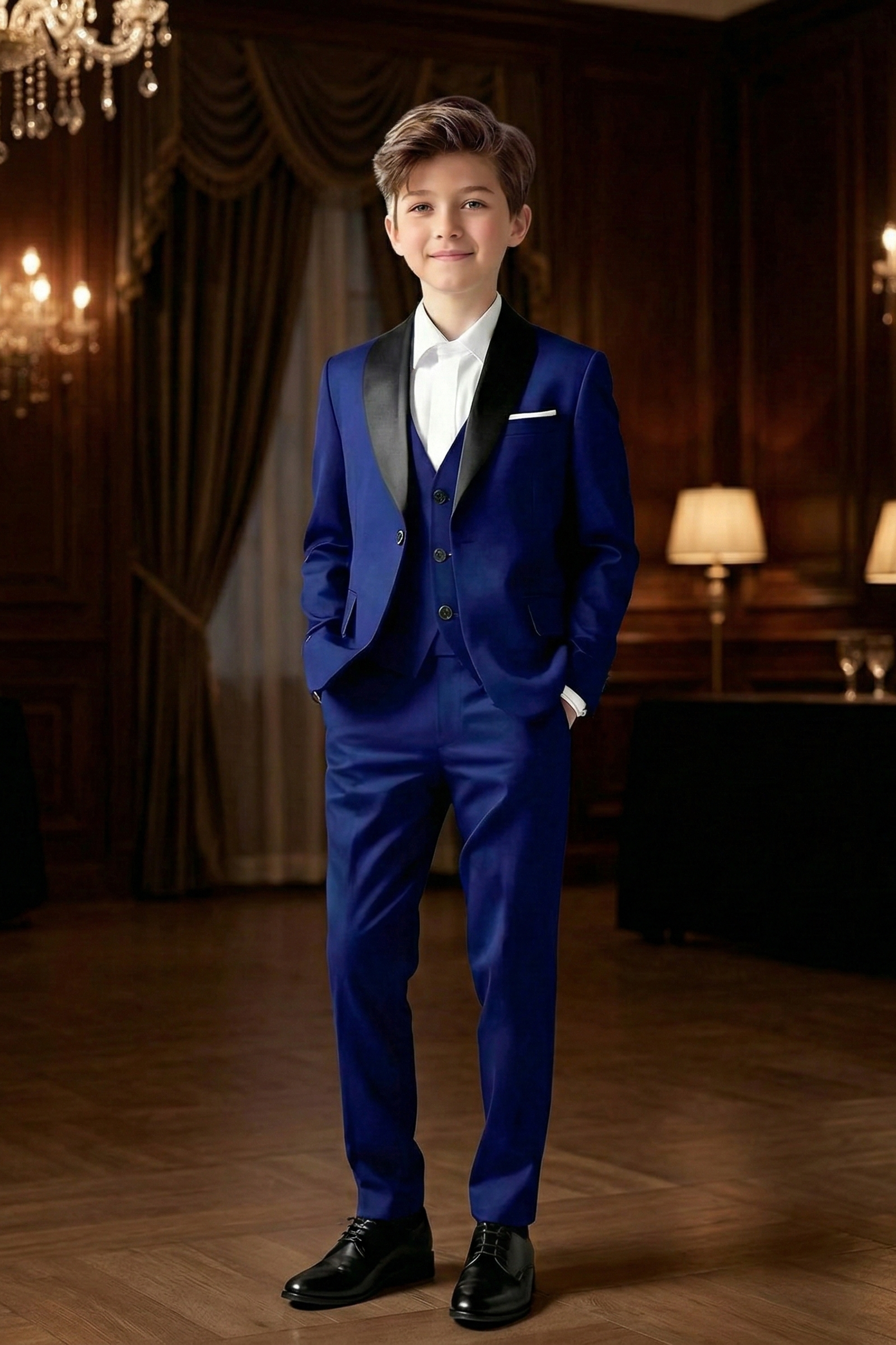 Boys' Vintage Luxury Three-Piece Suit Set With Patchwork Satin