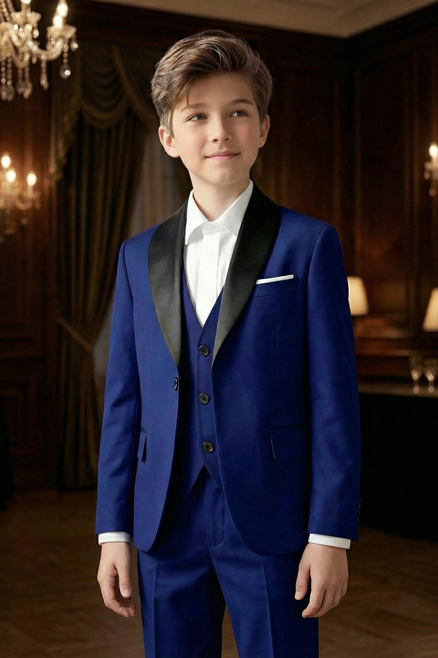 Boys' Vintage Luxury Three-Piece Suit Set With Patchwork Satin