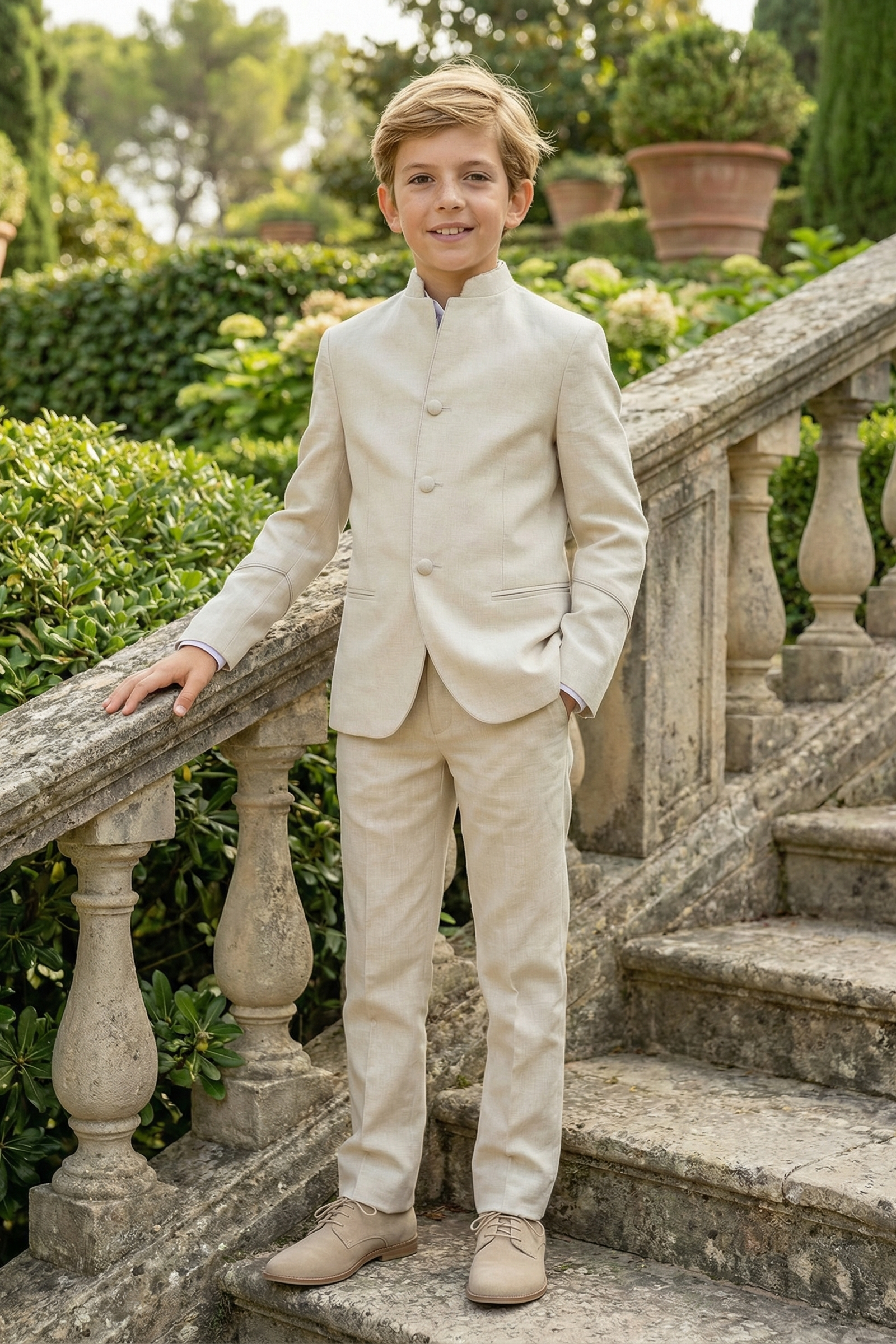 Boys' Low-Key Yet Luxurious Round-Neck Two-Piece Suit