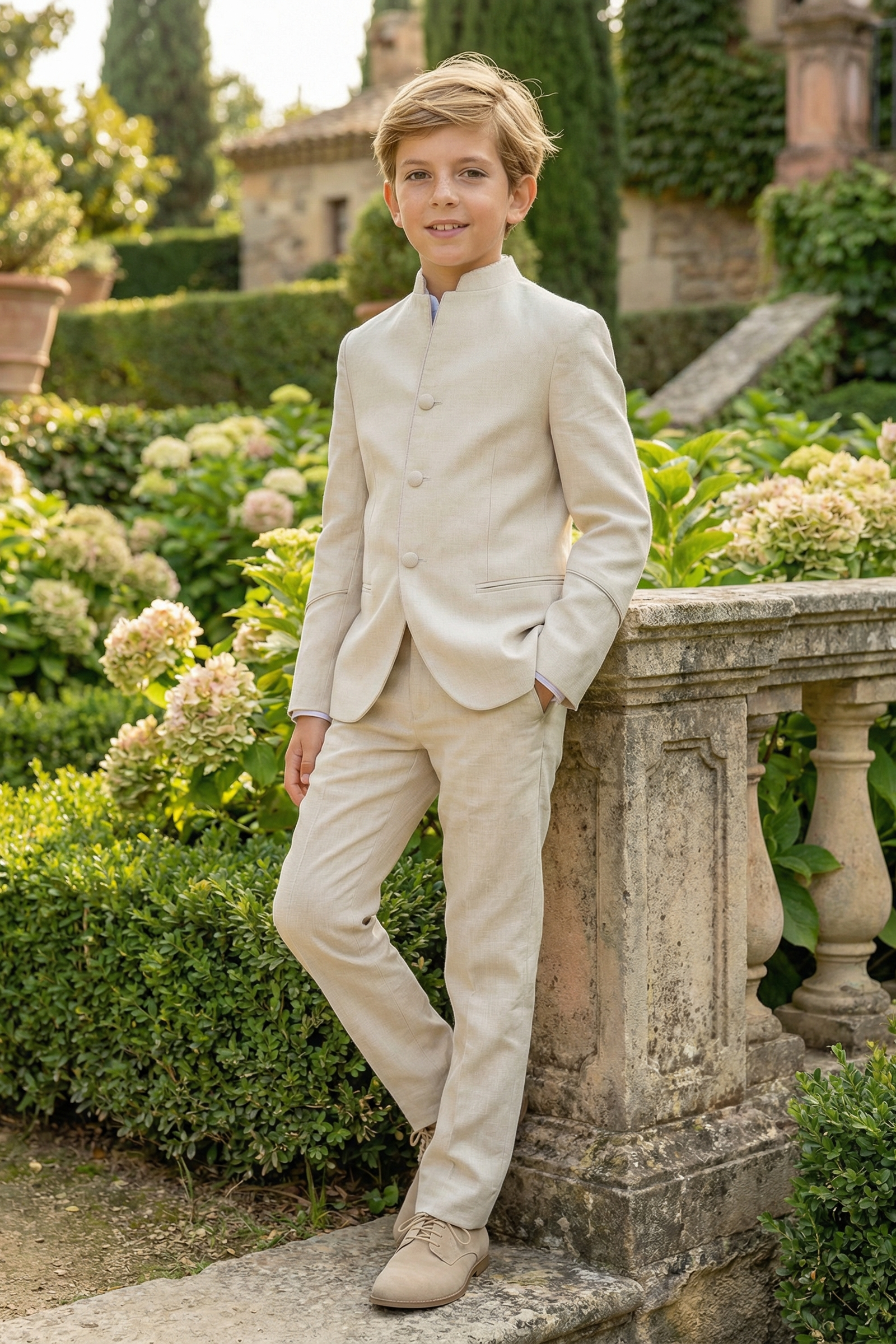 Boys' Low-Key Yet Luxurious Round-Neck Two-Piece Suit