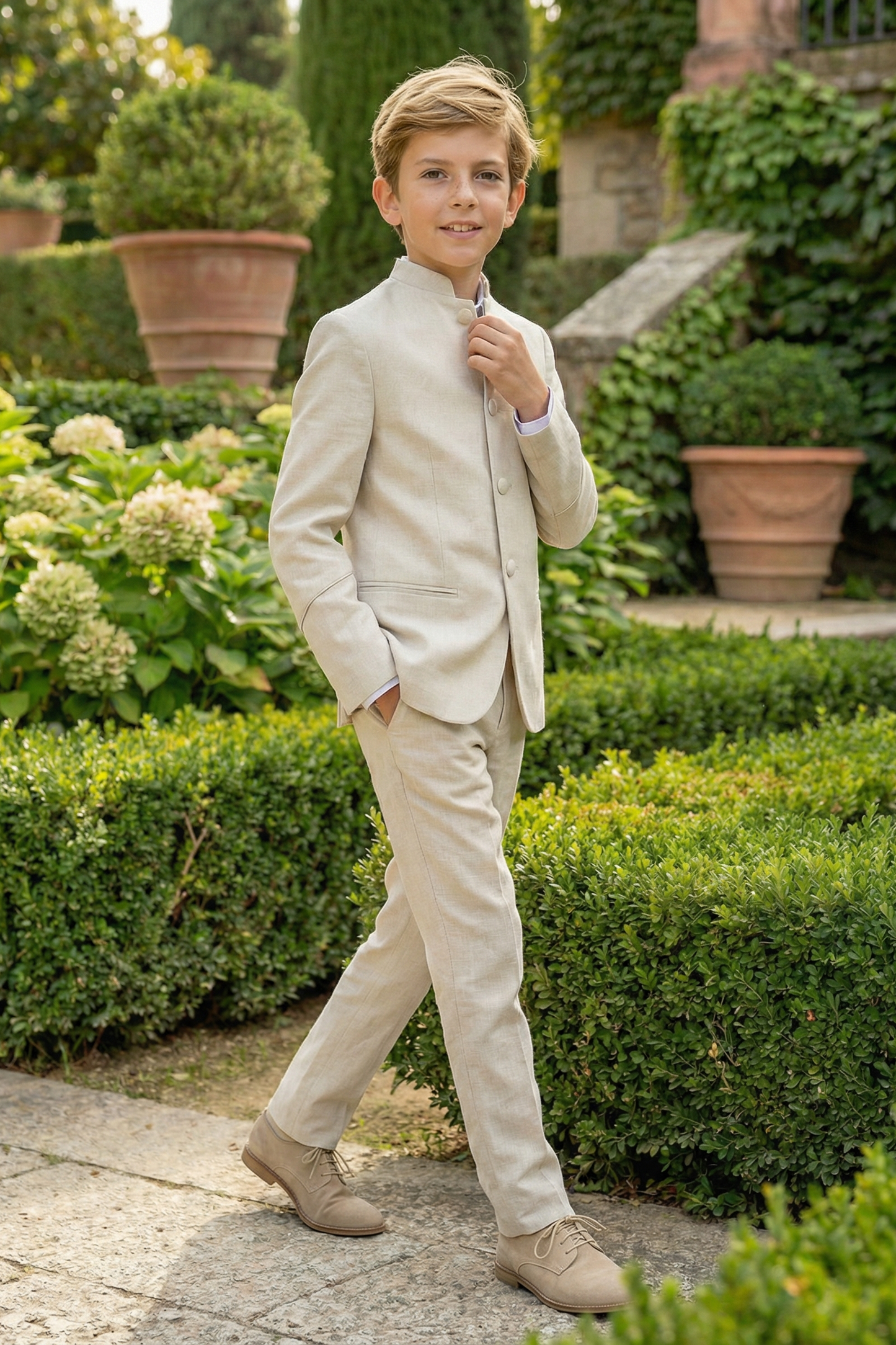 Boys' Low-Key Yet Luxurious Round-Neck Two-Piece Suit