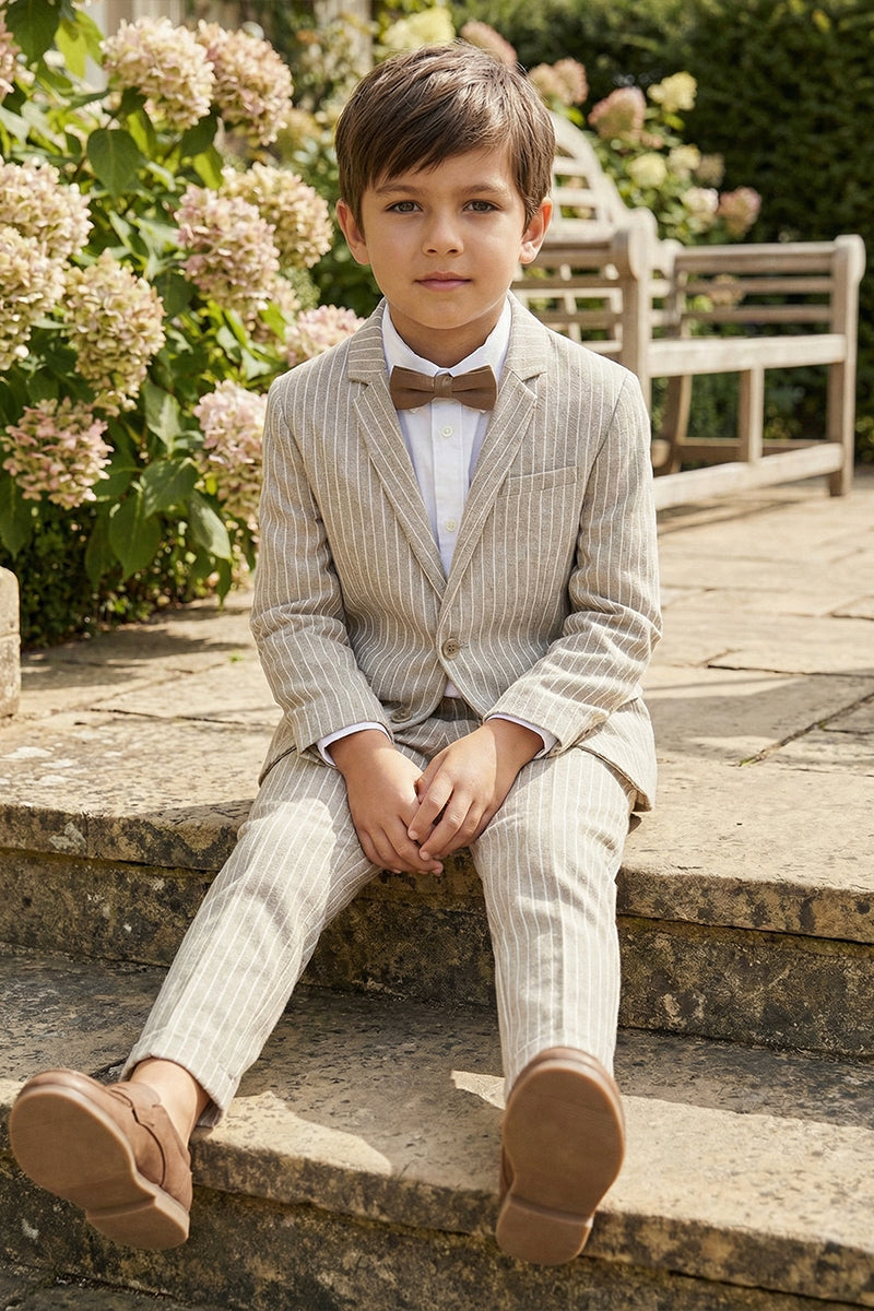 Boys Beige Pinstripe Linen-blend Single-breasted 2-piece Suits