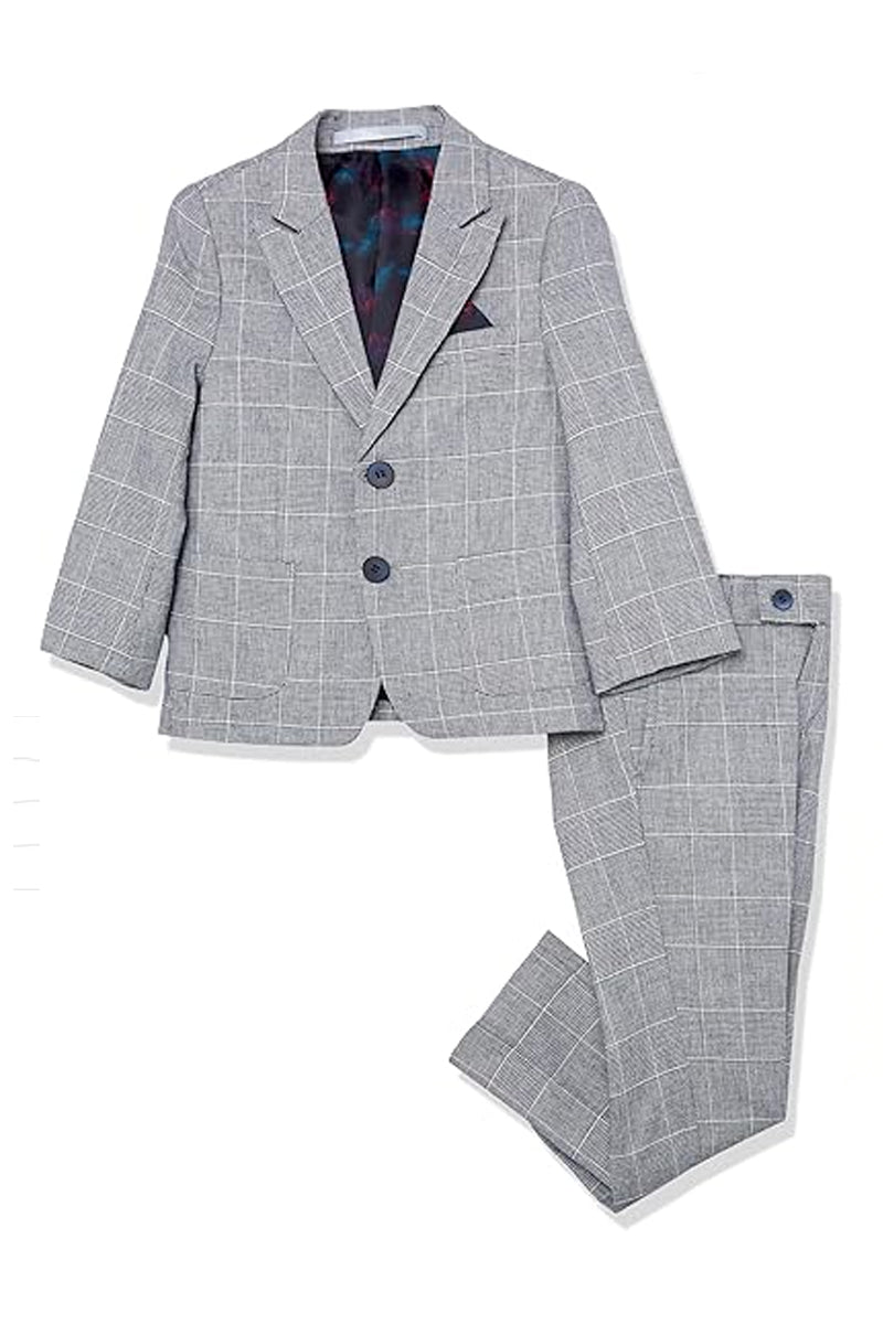 Boys Grey Windowpane Check Single-breasted 2-piece Suits