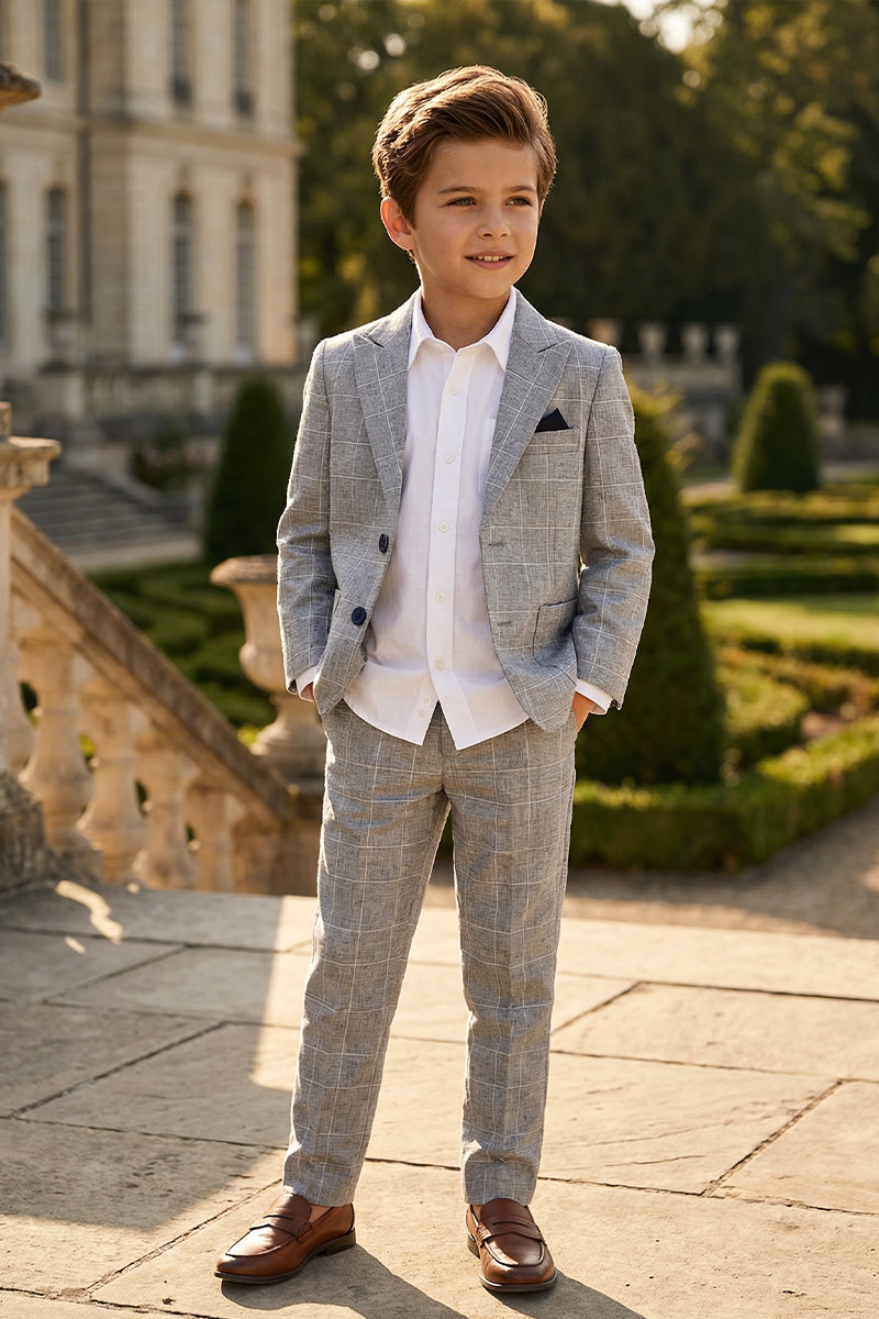 Boys Grey Windowpane Check Single-breasted 2-piece Suits