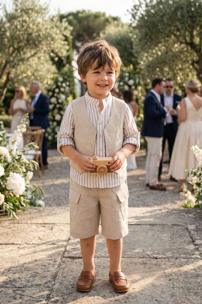 Boys Beige Linen 2-piece Set