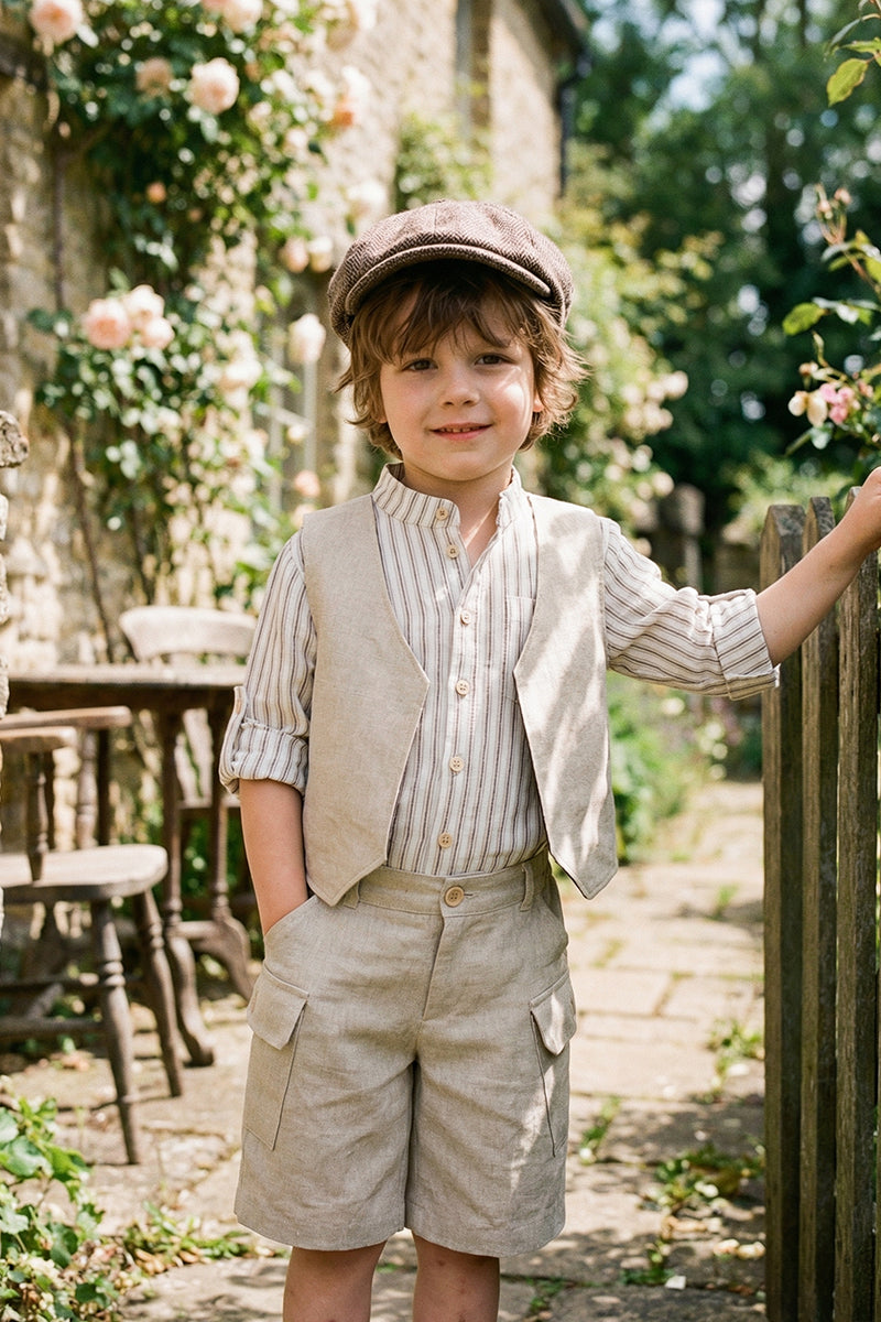 Boys Beige Linen 2-piece Set