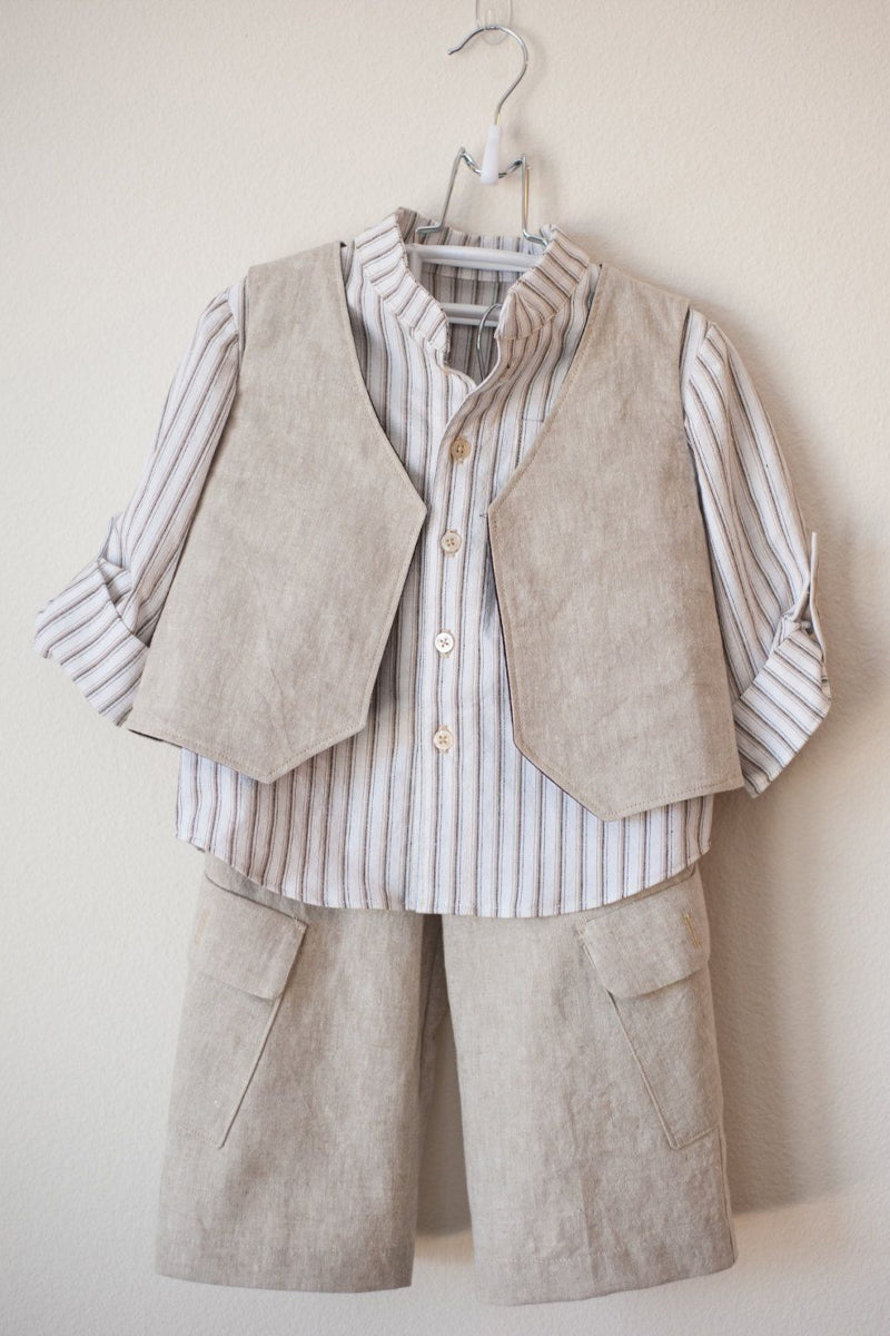 Boys Beige Linen 2-piece Set
