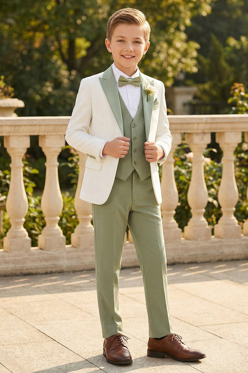 Boys White Blazer & Sage Green Trousers 3-Piece Suit