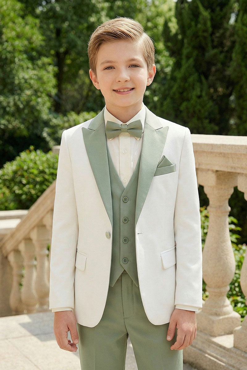 Boys White Blazer & Sage Green Trousers 3-Piece Suit