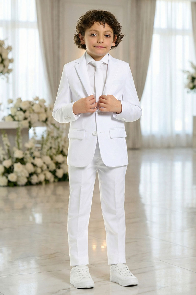 Boys White 2-Piece Suit for Ballroom Weddings