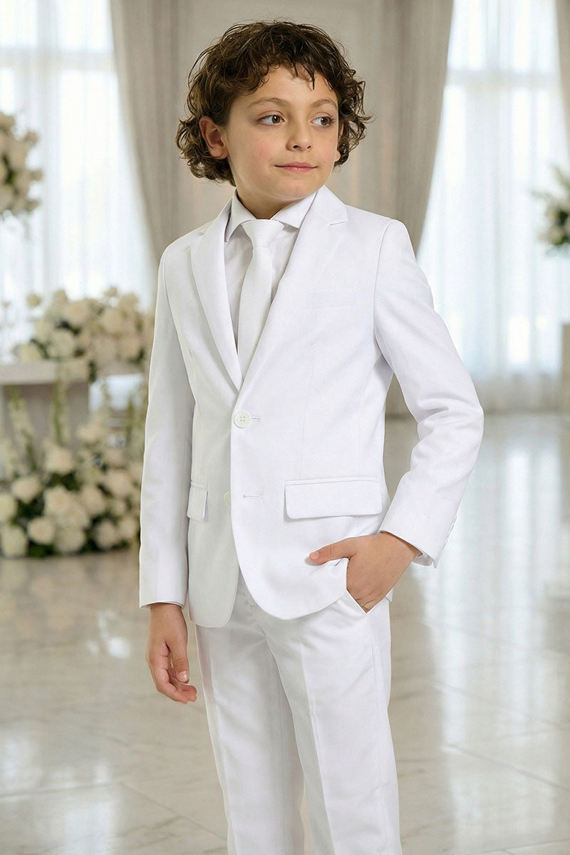 Boys White 2-Piece Suit for Ballroom Weddings