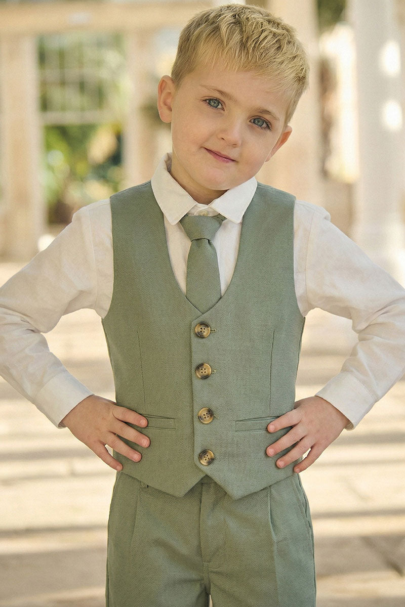 Boys Sage Green Vest & Shorts 2-piece Suit
