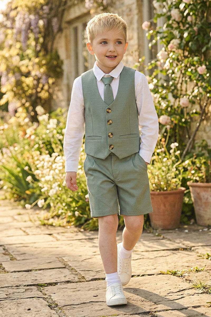 Boys Sage Green Vest & Shorts 2-piece Suit