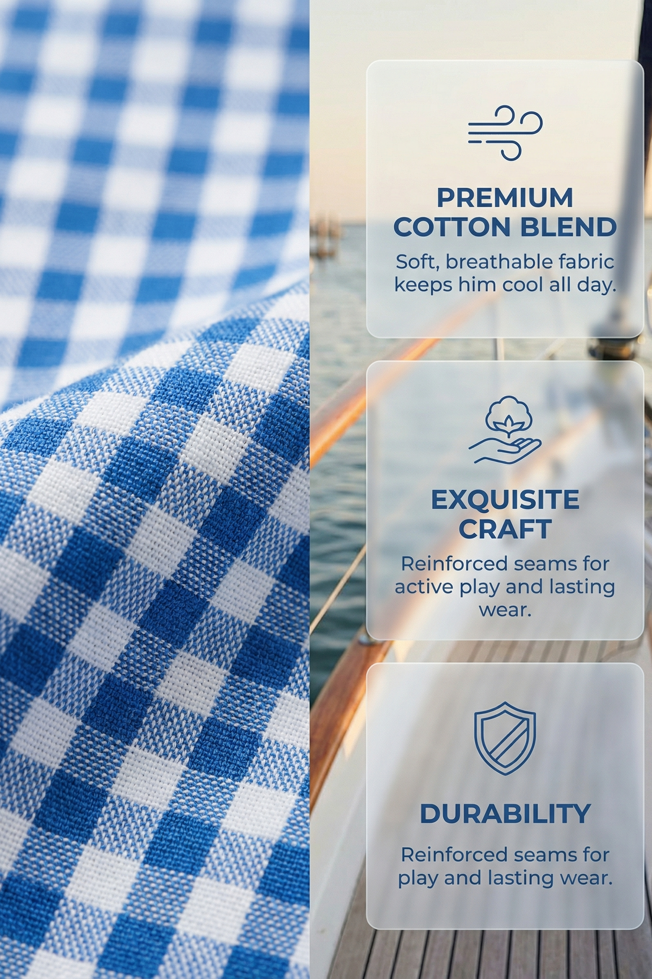 Boys' Blue And White Checkered Vacation Long-Sleeved Shirt