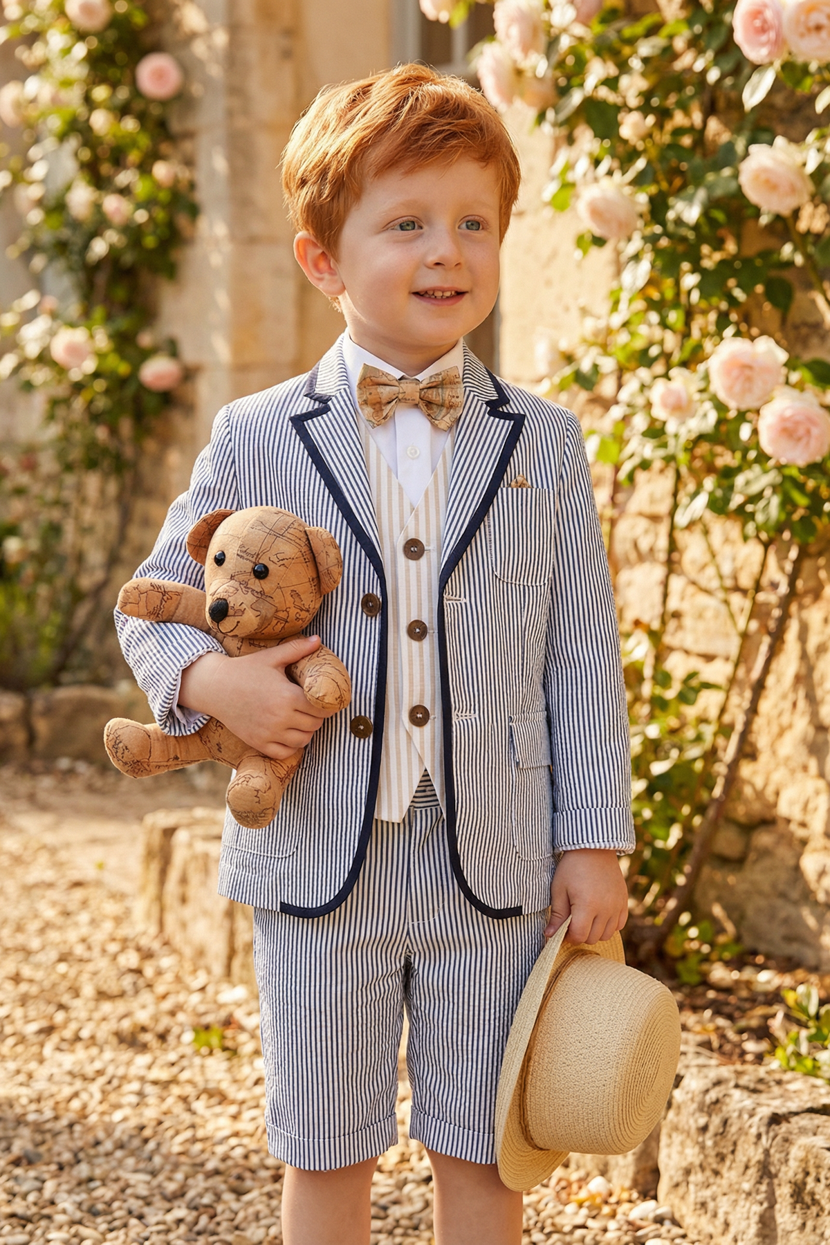 Boys Blue And White Striped Single-Breasted 2-Piece Suit