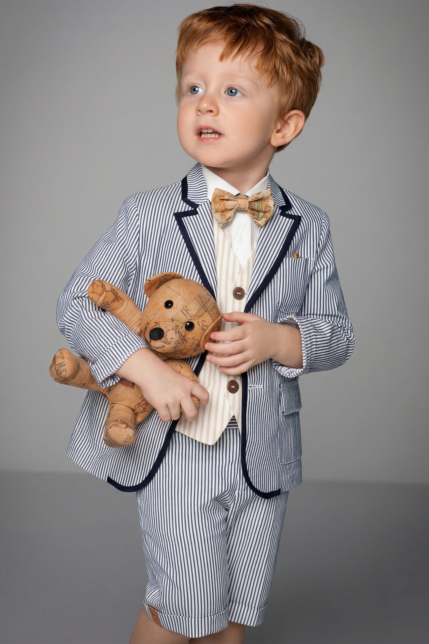 Boys Blue And White Striped Single-Breasted 2-Piece Suit