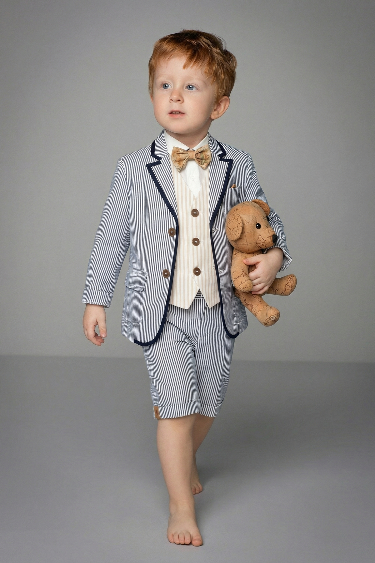 Boys Blue And White Striped Single-Breasted 2-Piece Suit