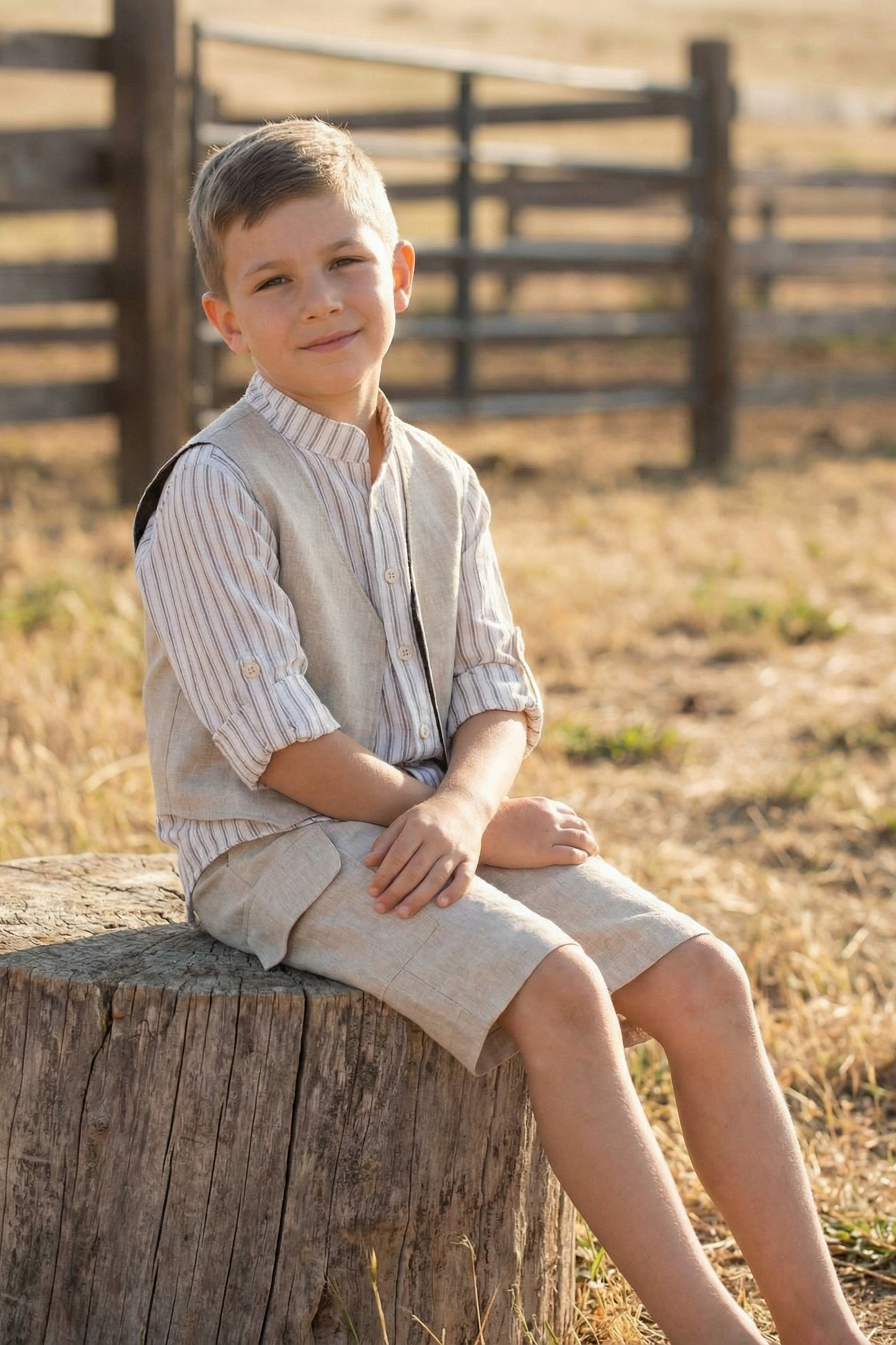 Boys Beige Cardigan Vest And Shorts