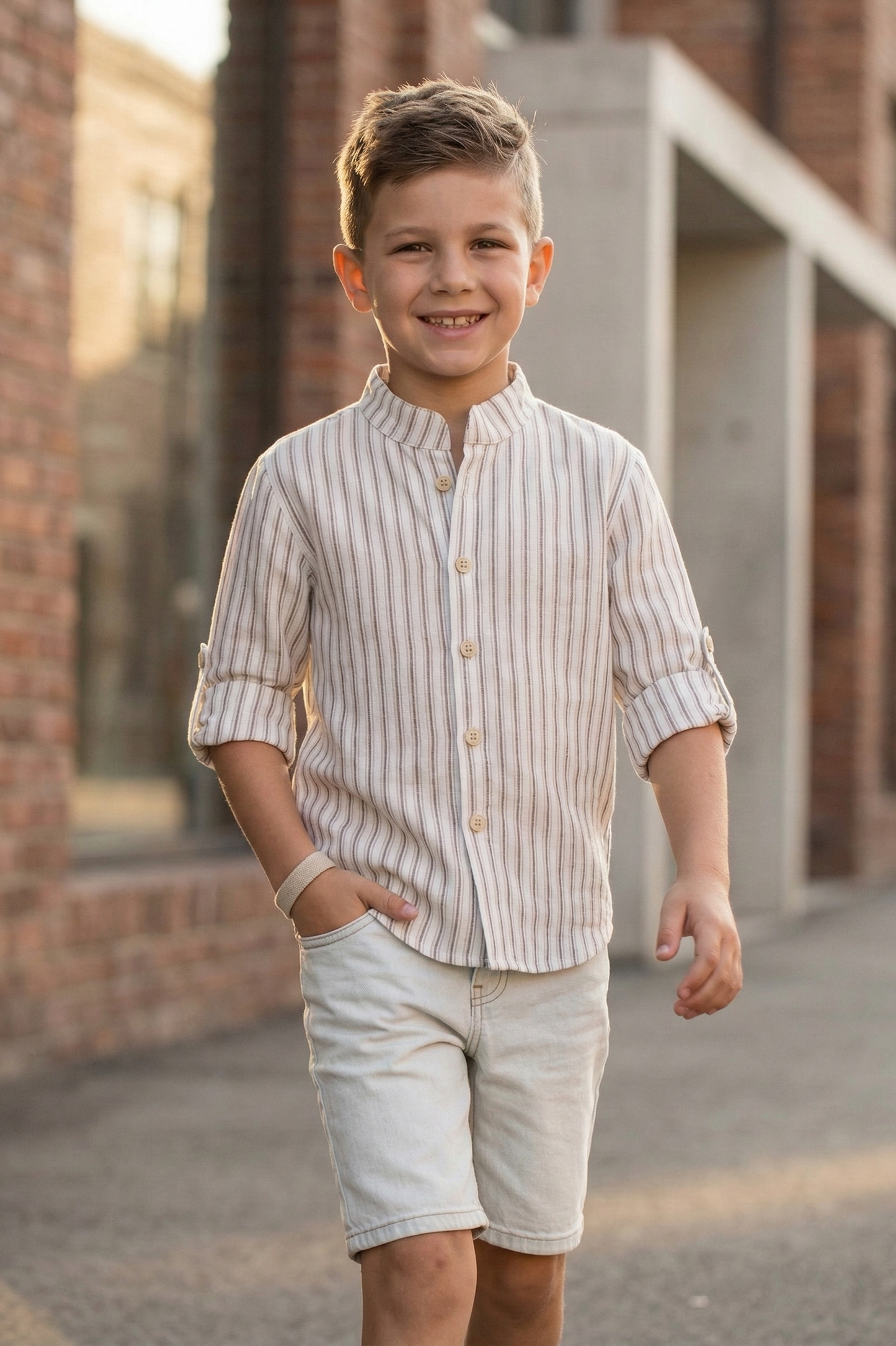 Boys Round-Neck Striped Shirt