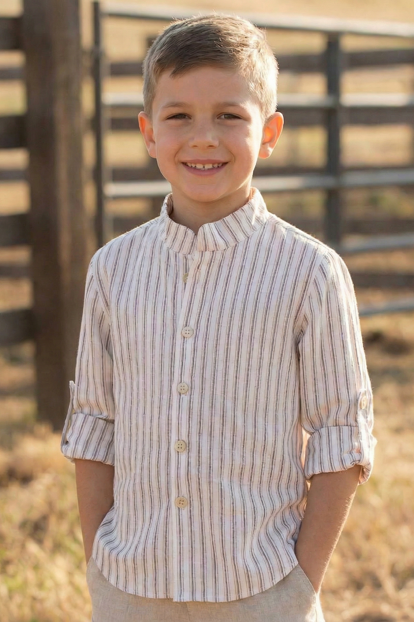 Boys Round-Neck Striped Shirt