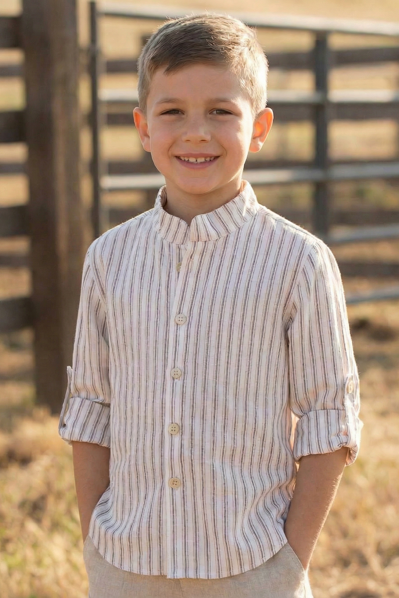 Boys Round-Neck Striped Shirt