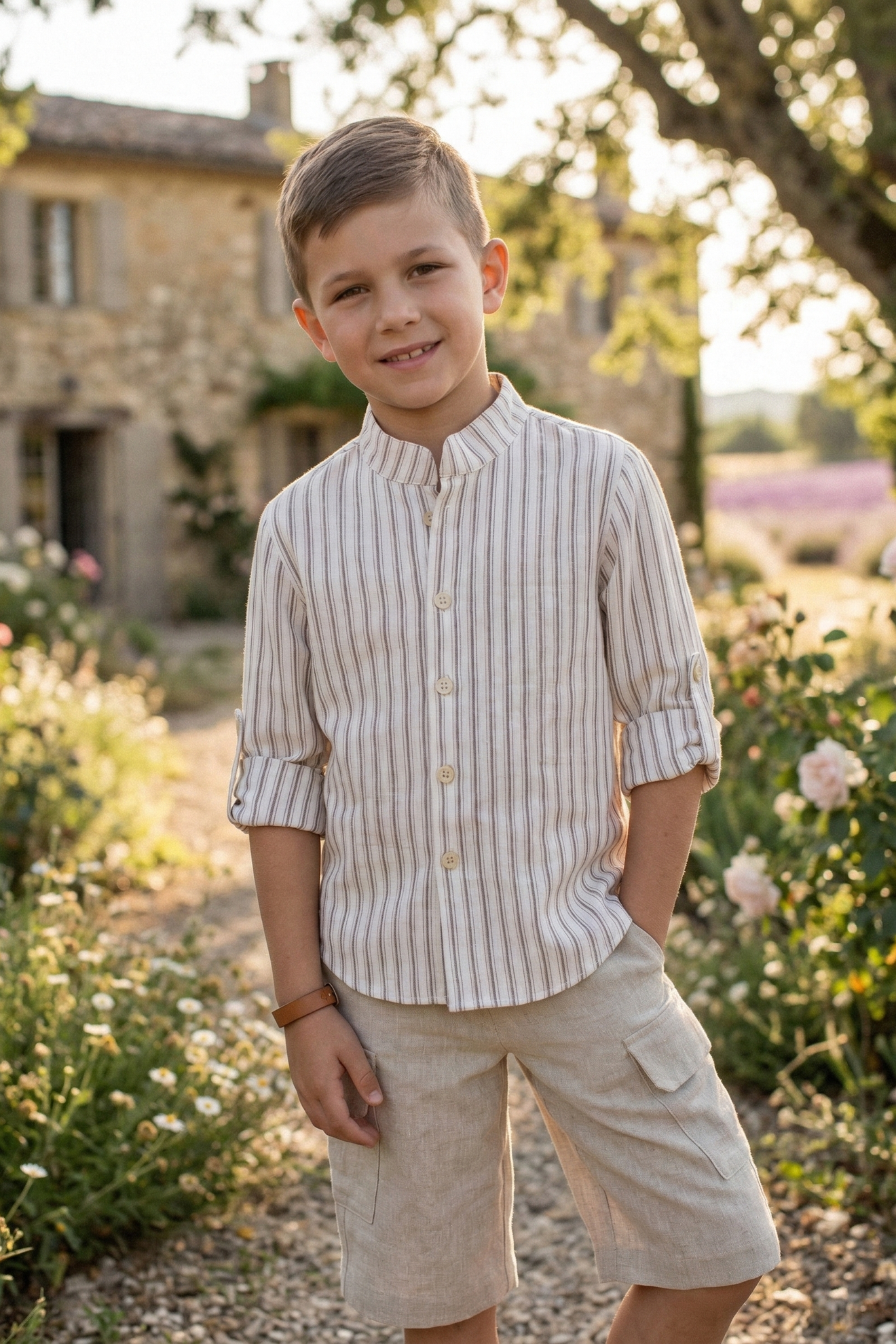 Boys Round-Neck Striped Shirt