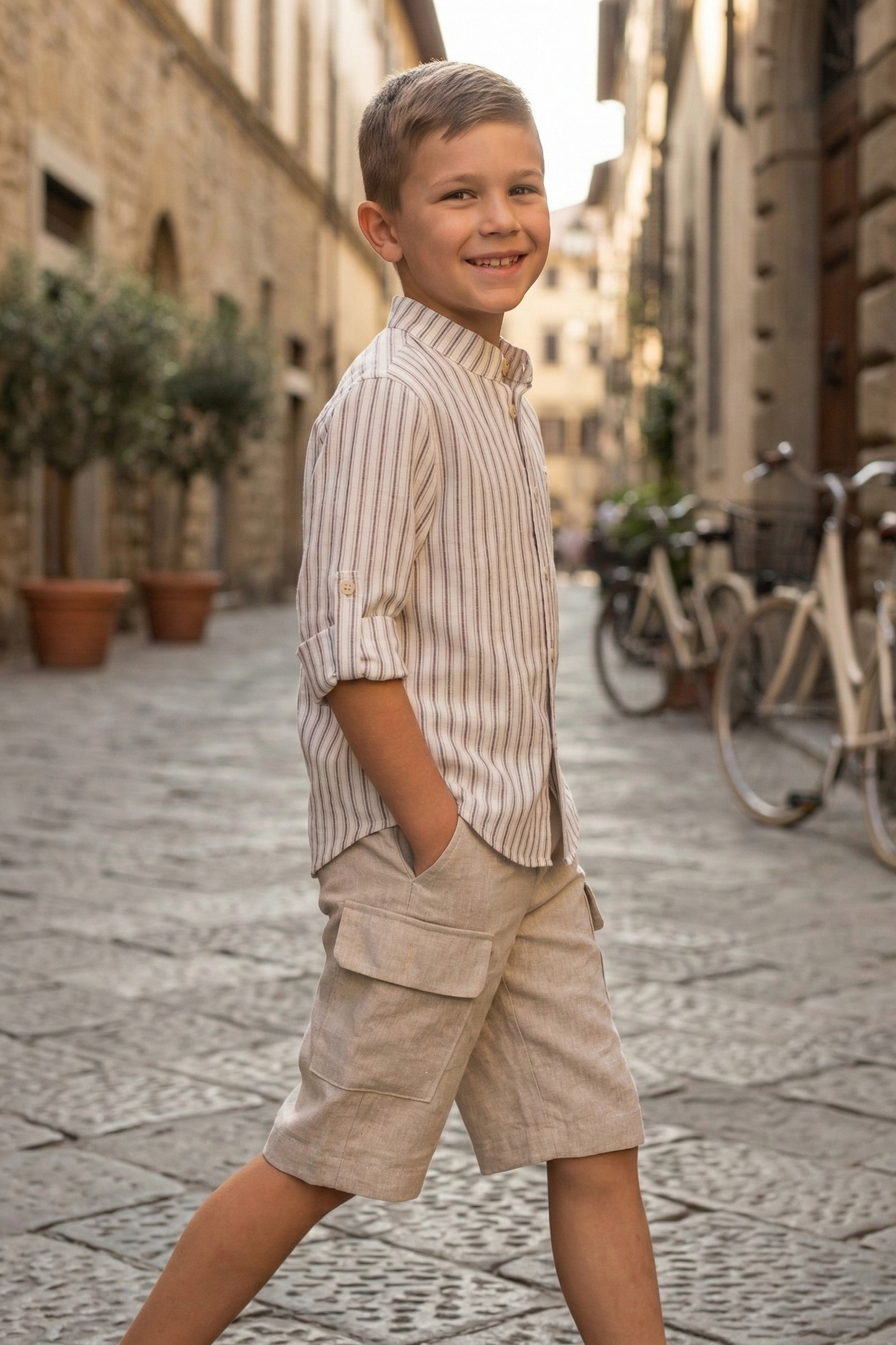Boys Round-Neck Striped Shirt